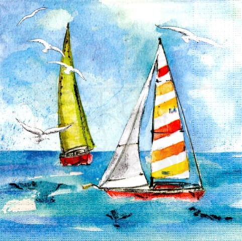Serwetka 33 x 33 - Morze, żaglówki, mewa