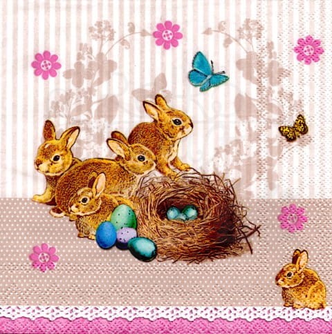 Serwetka 33 x 33 - Króliczki, jajka, motyle, Wielkanoc