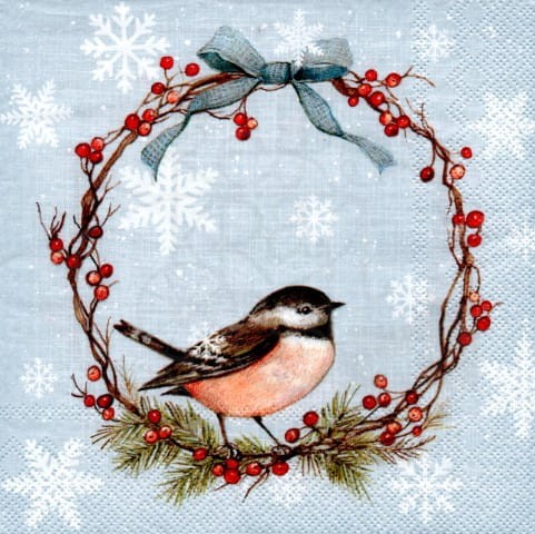 Serwetka 33 x 33 - Sikorka, wieniec, zima