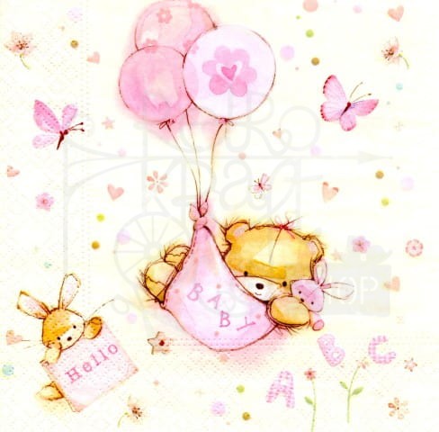 Serwetka 33 x 33 - Dziewczynka baby, balon
