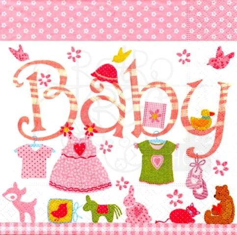 Serwetka 33 x 33 - Baby girl różowa