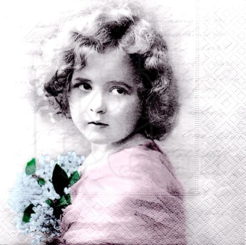 Serwetka 33 x 33 - Dziewczynka retro, kwiaty