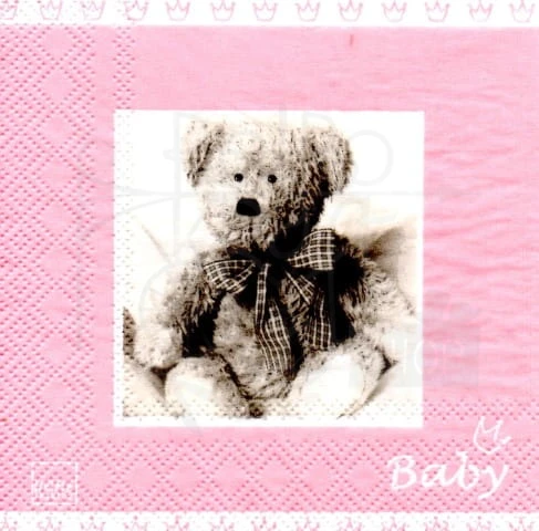 Serwetka 25 x 25 - Miś baby w różowej ramce