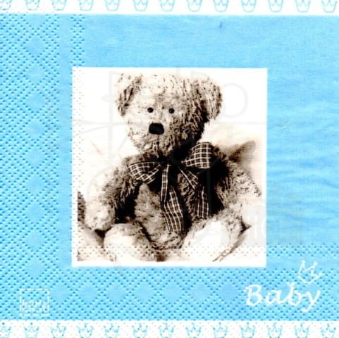 Serwetka 25 x 25 - Miś baby w niebieskiej ramce