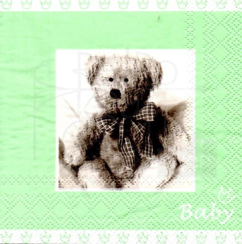 Serwetka 25 x 25 - Miś baby w zielonej ramce