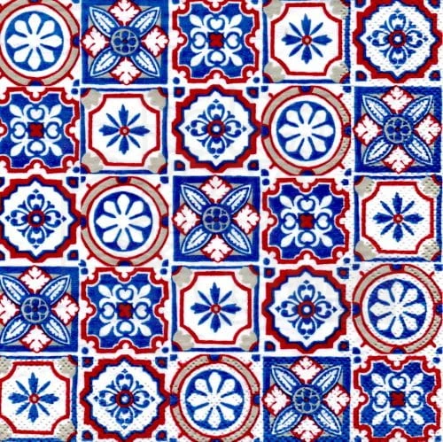 Serwetka 25 x 25 - Niebiesko bordowe kafelki