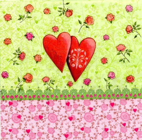 Serwetka 33 x 33 - Dwa serca kwiaty