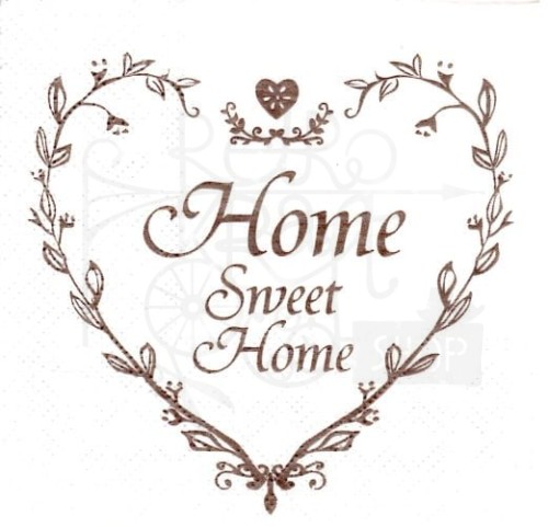 Serwetka 21 x 21 - Serce Home Sweet Home białe
