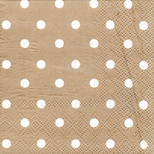 Serwetka 21 x 21 - Białe kropki na tle taupe