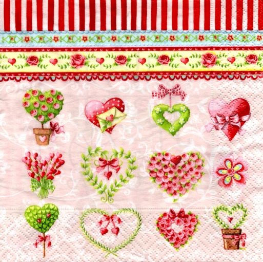 Serwetka 33 x 33 - Kolorowe serduszka, ornament