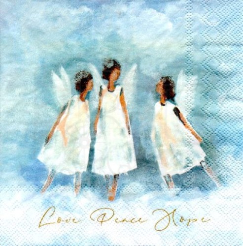 Serwetka 33 x 33 - Aniołki, love, peace, hope