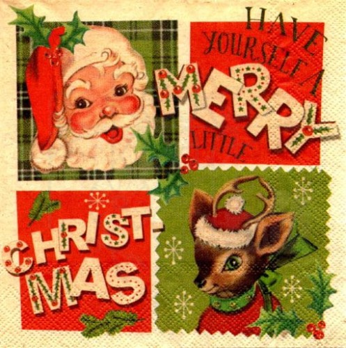Serwetka 33 x 33 - Mikołaj, renifer, Merry Christmas