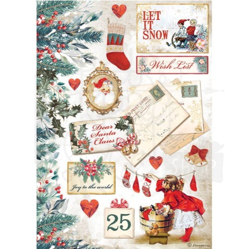 Papier ryżowy A4 Romantic Christmas mix motywów Stamperia