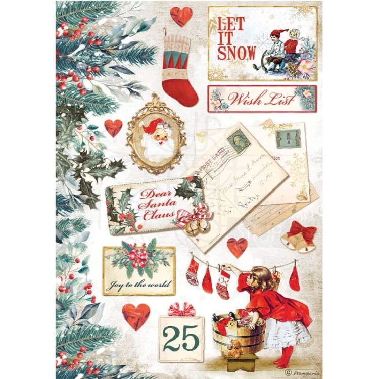 Papier ryżowy A4 Romantic Christmas mix motywów Stamperia