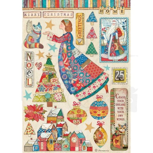 Papier ryżowy A4 Christmas patchwork Stamperia
