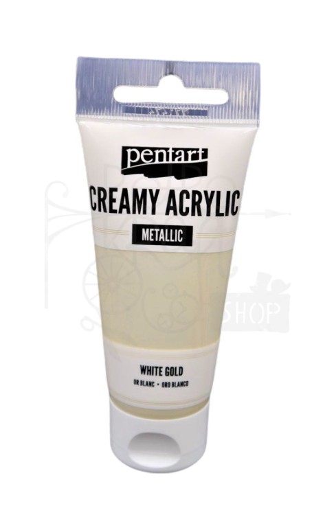 Farba akrylowa cream metaliczna białe złoto 60ml Pentart