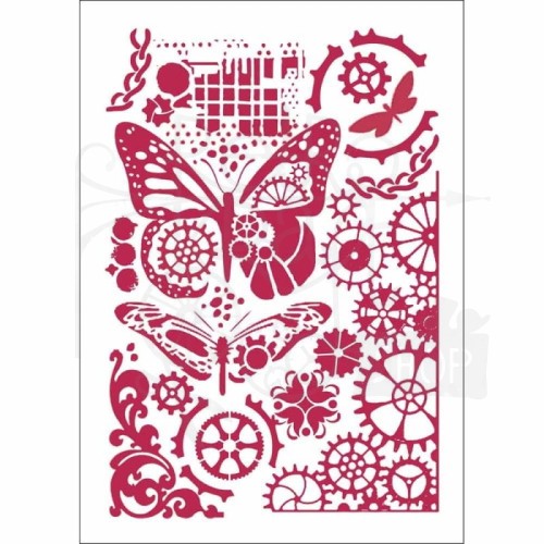 Szablon 21x29,7cm Motyle i mechanizmy Stamperia