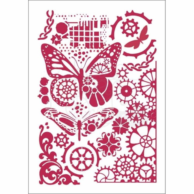 Szablon 21x29,7cm Motyle i mechanizmy Stamperia