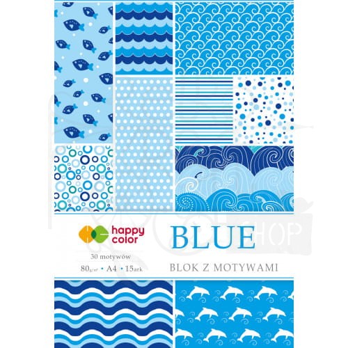 Blok z motywami Blue A4, 15 ark. 80g, Happy Color