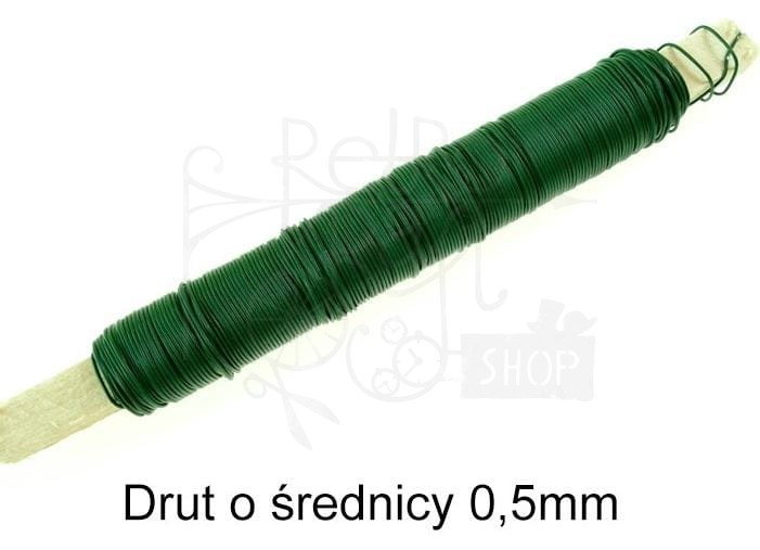 Drut malowany zielony na patyku 0,5mm