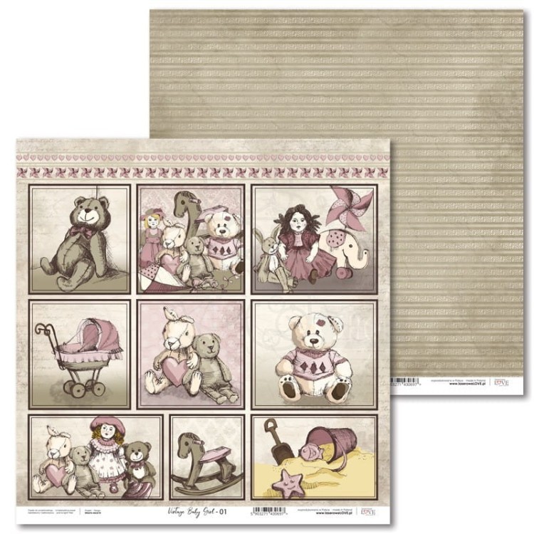 Papier 30x30 Laserowe LOVE Vintage Baby Girl 01