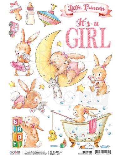 Papier ryżowy A4 It's a girl Ciao Bella