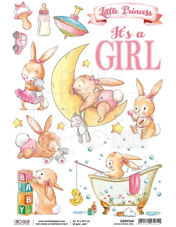Papier ryżowy A4 It's a girl Ciao Bella