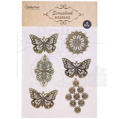 Metalowe ozdoby motyle i ornamenty 6 szt.