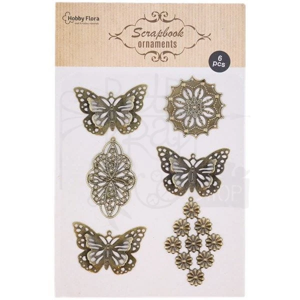 Metalowe ozdoby motyle i ornamenty 6 szt.
