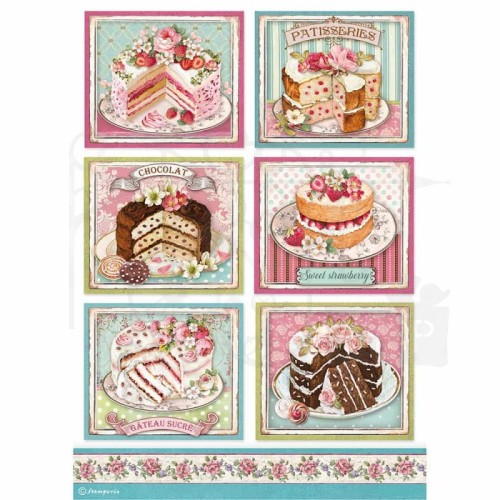 Papier ryżowy a4 Sweet 6 ciastek motywy kwadrat Stamperia