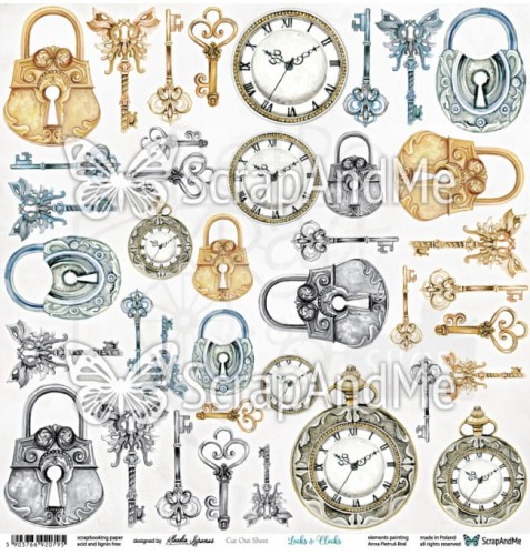 Papier 30x30 Locks &amp; Clocks elementy do wycinania ScrapAndMe