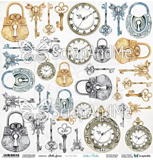 Papier 30x30 Locks &amp; Clocks elementy do wycinania ScrapAndMe