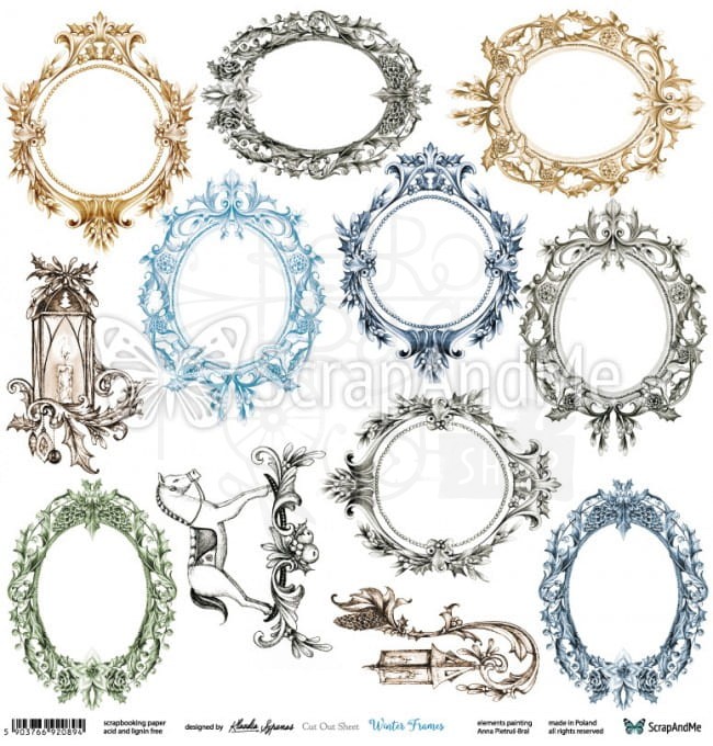Papier 30x30 Winter Frames elementy do wycinania ScrapAndMe