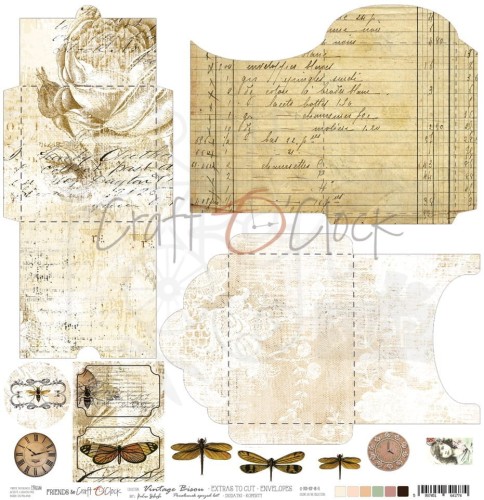 Papier 30x30 Craft O'Clock Vintage Bisou Arkusz z kopertami do wycięcia