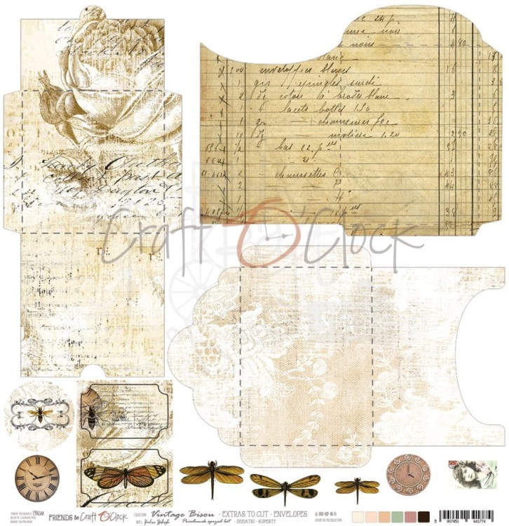 Papier 30x30 Craft O'Clock Vintage Bisou Arkusz z kopertami do wycięcia