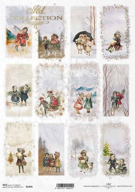 Papier ryżowy A4 Boże Narodzenie, zima, dzieci, retro ITD