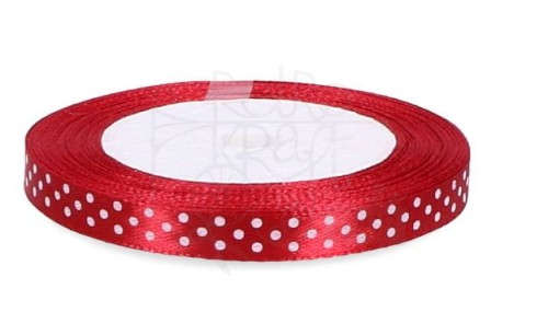 Wstążka atłasowa bordo w białe kropki 1cm x 23 m