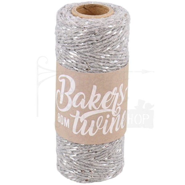 Szary sznurek piekarski ze srebrną nitką Bakers Twine