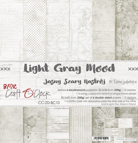 Zestaw papierów 30,5x30,5 Basic 10 Light Gray Mood Craft O'Clock