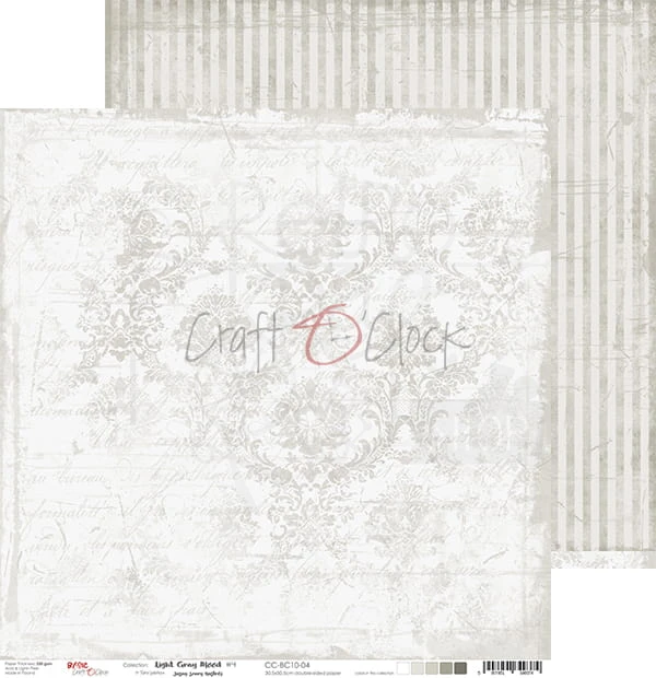 Zestaw papierów 30,5x30,5 Basic 10 Light Gray Mood Craft O'Clock