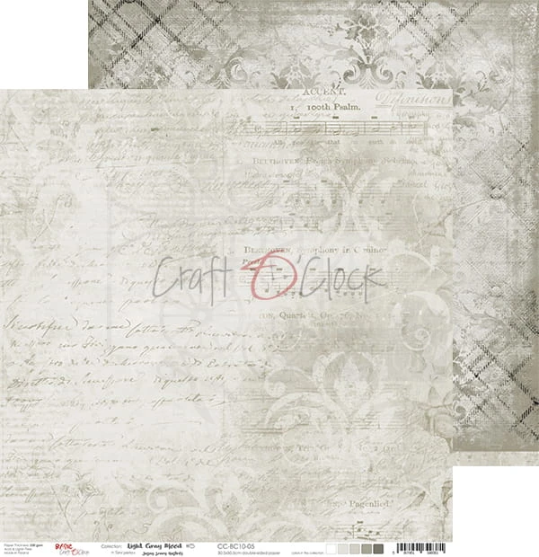 Zestaw papierów 30,5x30,5 Basic 10 Light Gray Mood Craft O'Clock