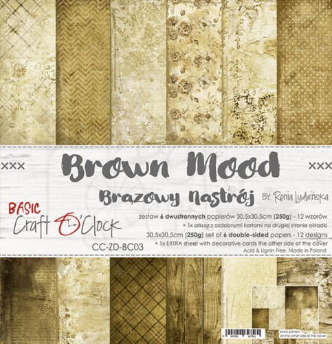 Zestaw papierów 30,5x30,5 Basic 03 Brown Mood Craft O'Clock