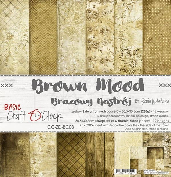 Zestaw papierów 30,5x30,5 Basic 03 Brown Mood Craft O'Clock