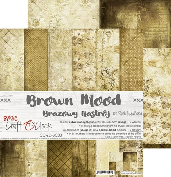 Zestaw papierów 30,5x30,5 Basic 03 Brown Mood Craft O'Clock