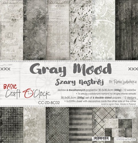 Zestaw papierów 30,5x30,5 Basic 02 Gray Mood Craft O'Clock