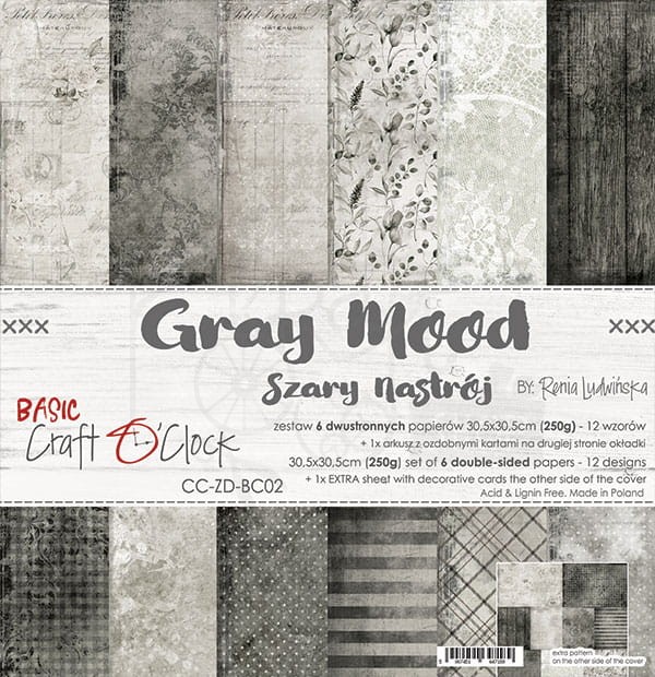 Zestaw papierów 30,5x30,5 Basic 02 Gray Mood Craft O'Clock
