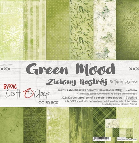 Zestaw papierów 30,5x30,5 Basic 01 Green Mood Craft O'Clock