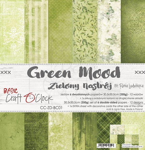 Zestaw papierów 30,5x30,5 Basic 01 Green Mood Craft O'Clock