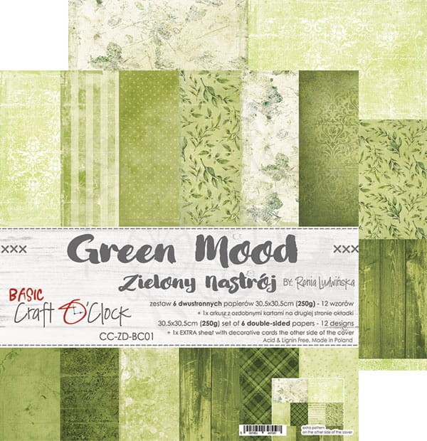 Zestaw papierów 30,5x30,5 Basic 01 Green Mood Craft O'Clock