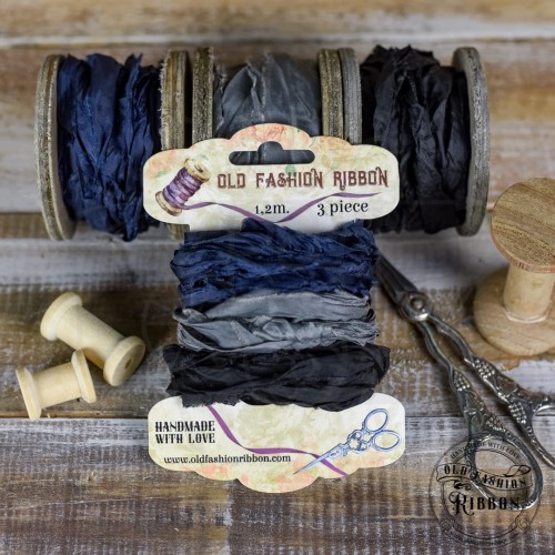 Zestaw gniecionych wstążek vintage granat, szary, czarny Old Fashion Ribbon
